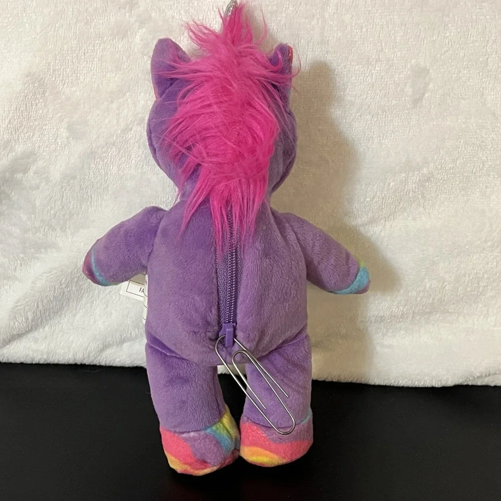 Build a Bear Workshop Mini Purple Rainbow Unicorn Zipper Back Pouch w/ Heart